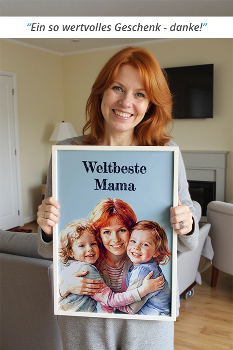 frau haelt familienportrait