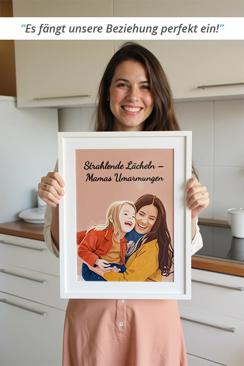 frau haelt familienportrait
