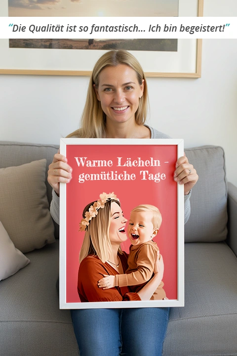 frau haelt familienportrait