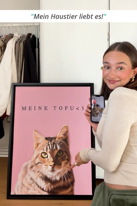 zufriedener Kunde mit Katzenporträt