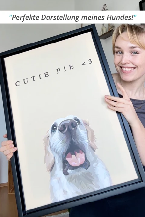 Kunde mit gerahmtem Hundeporträt
